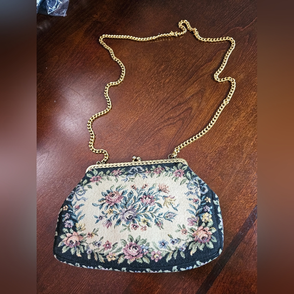 Vintage Tapestry Bag with Chain Handle